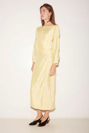 TAYLOR YELLOW ACETATE SATIN WRAP DRESS