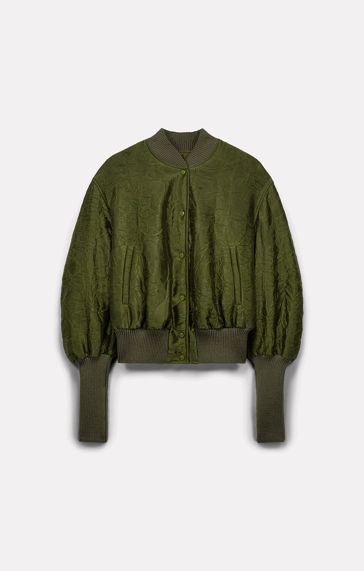 BLOUSON COURT PUZZLE EN SATIN FROISSÉ ARMY - ROSEANNA