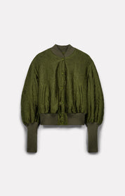 BLOUSON COURT PUZZLE EN SATIN FROISSÉ ARMY - ROSEANNA