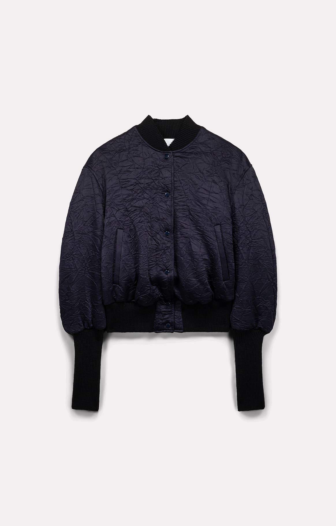 BLOUSON COURT PUZZLE EN SATIN FROISSÉ NAVY - ROSEANNA