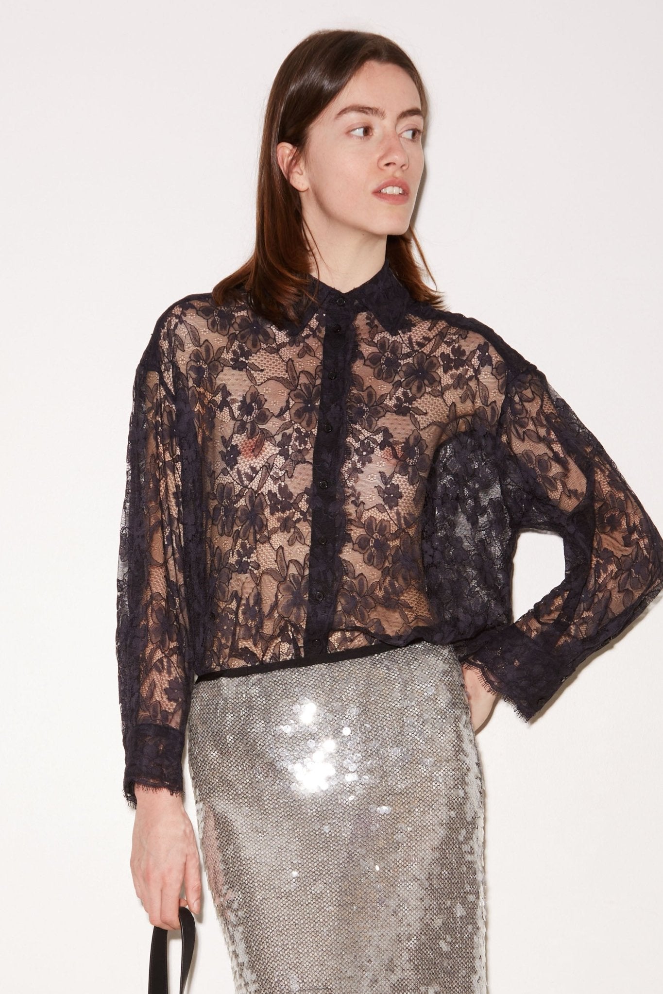 CHEMISE TISH EN DENTELLE NAVY - ROSEANNA