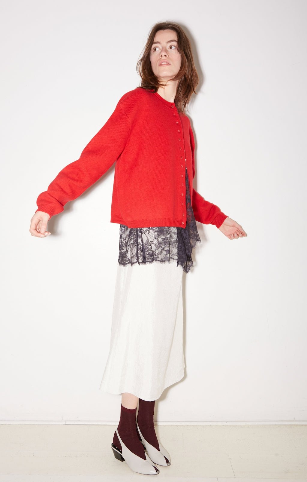JUPE MIDI ROSIE EN SATIN D'ACÉTATE IVOIRE - ROSEANNA