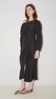 ROBE PORTEFEUILLE TAYLOR EN SATIN D'ACÉTATE CHARBON