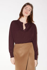 PULL POLO ELLA EN LAINE MÉRINOS BORDEAUX - ROSEANNA