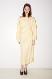 ROBE PORTEFEUILLE TAYLOR EN SATIN D'ACÉTATE JAUNE - ROSEANNA